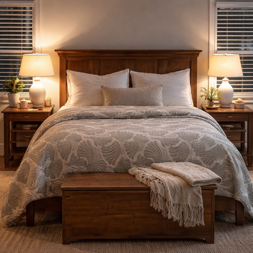 Greige Palms Quilted Woven Bedspread Luxury Blanket Woven Turkish Cotton Queen